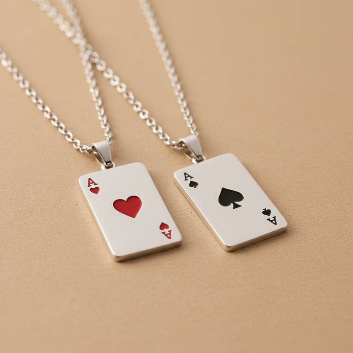 Gold Plated Playing Card Pendant Necklace for wholesale by elasisters