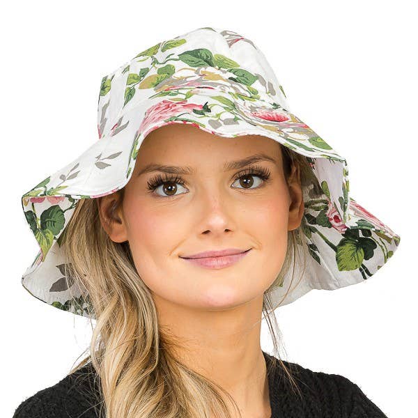 Cap Zone - Venta al por mayor Gorro estilo pescador - Mujer - Sombrero para el sol de ambos lados de ala grande estilo cubo diseño floral4