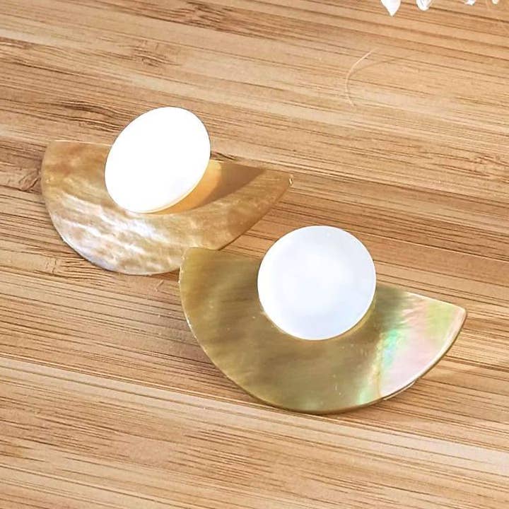 3-in-1 Light Two-Tone Circle and Halfmoon Geometric Studs - for wholesale by LIKHÂ