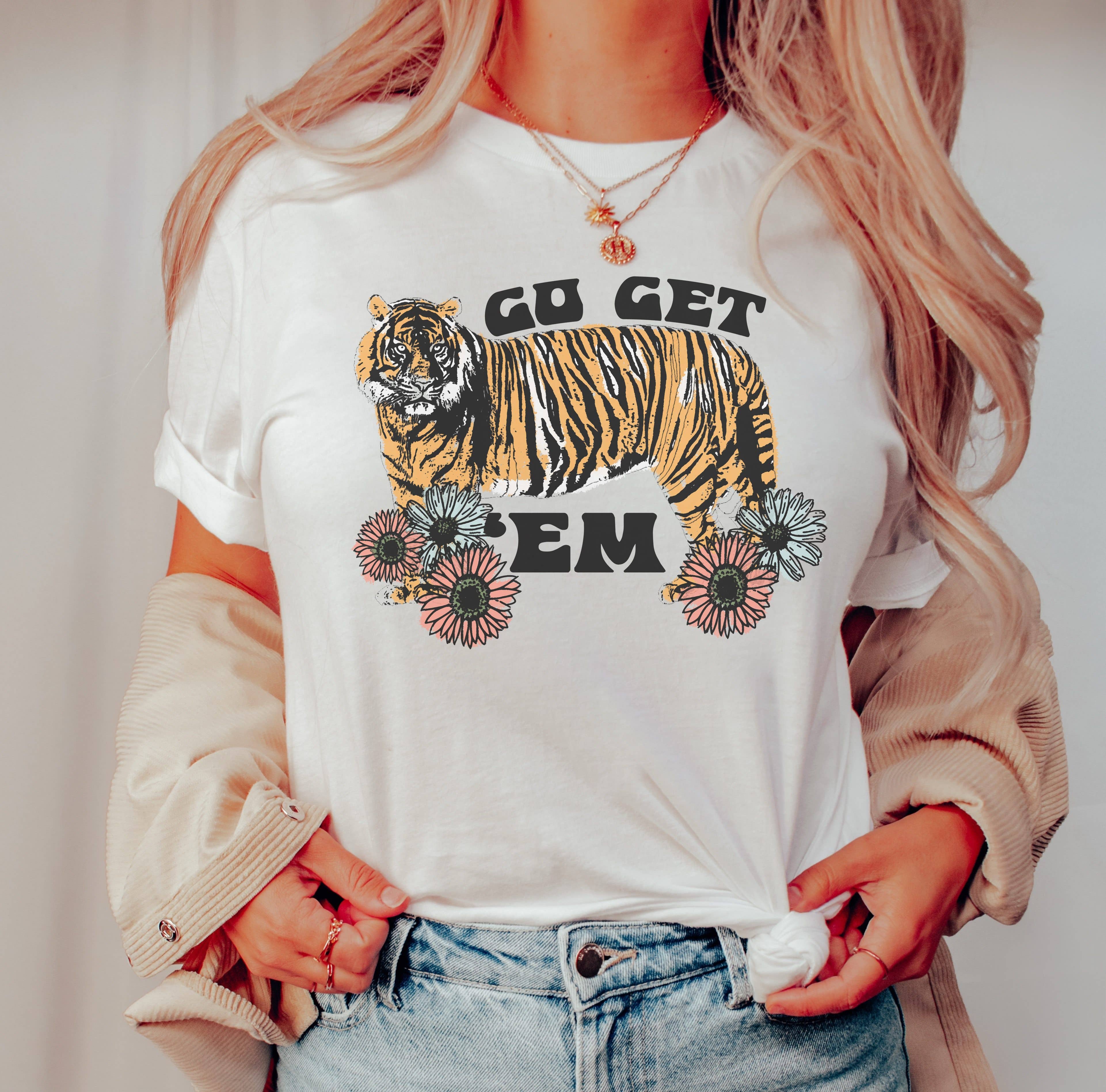 Amy Anne Apparel Inc - Wholesale Screen Printed T-Shirt - Women's - Go Get Em Tiger Tee | Retro Boho Tshirt