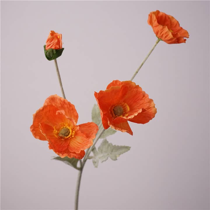 Sweet Home Deco - Wholesale Artificial Flowers - 24''T Real Touch Poppy Flower, Single Poppy Stem, Pink/White