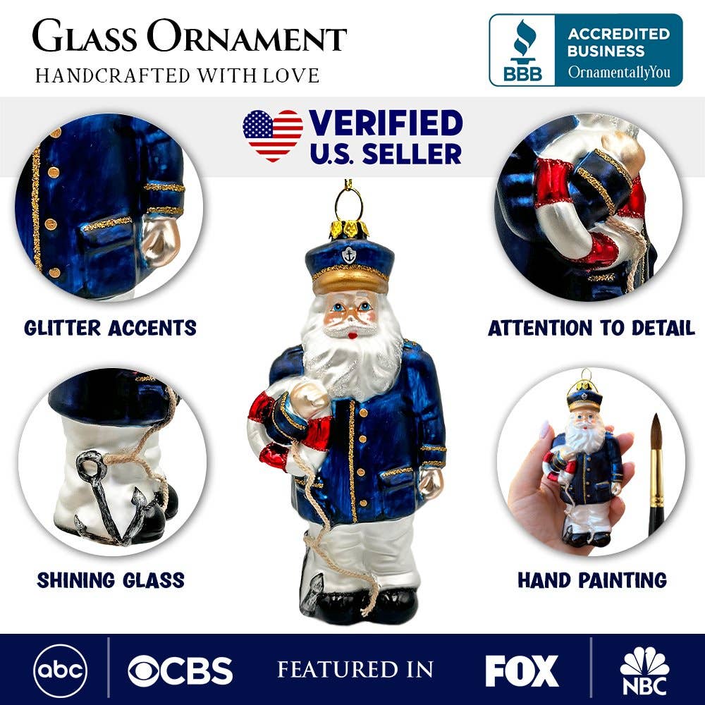 OrnamentallyYou – Ornamento por atacado – Enfeite de Vidro Papai Noel Capitão de Navio2