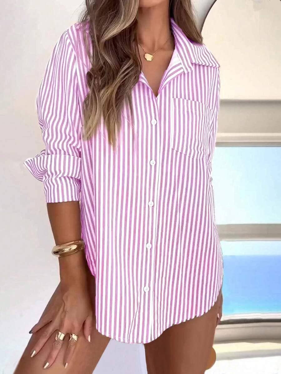 Rosa Clothing - Wholesale Shirt - Women's - Long-sleeved striped shirt3