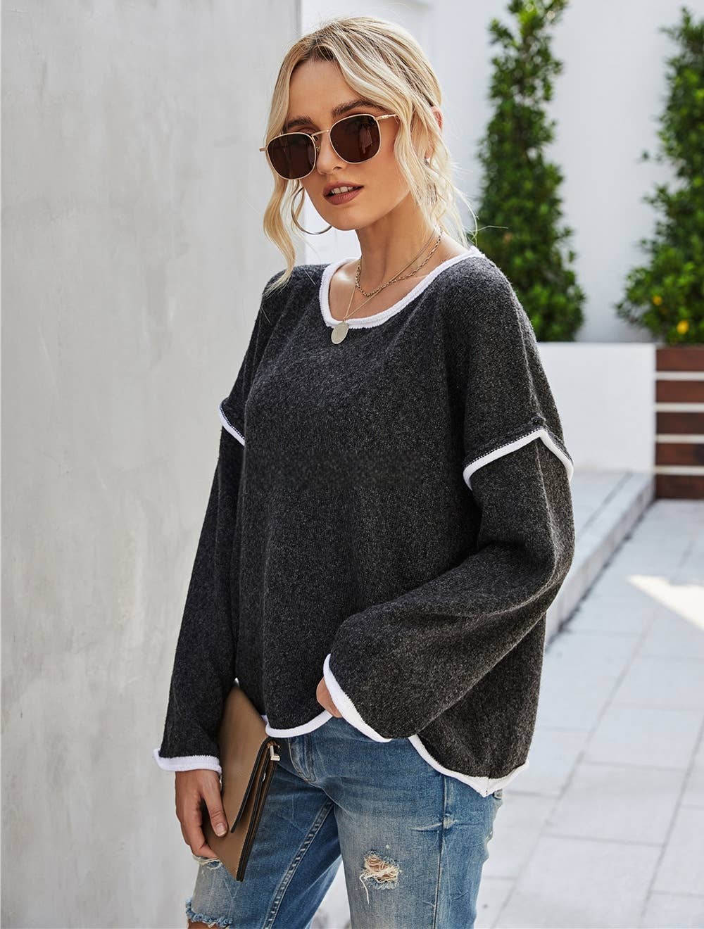 NINEXIS - Wholesale Knit Sweater - Women's - CWOSWL1043_Casual Crew Neck Pullover Long Sleeve Sweater7