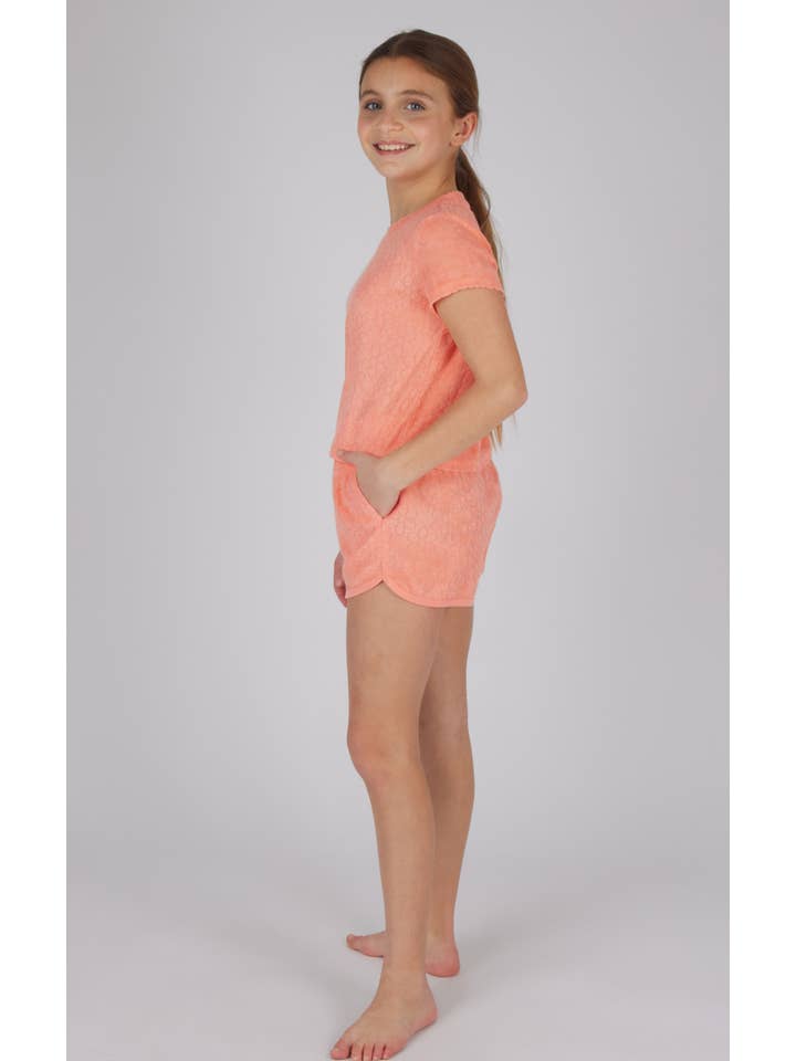 90 Degree by Reflex & Yogalicious - Wholesale Top & Short Set - Kids - Girls Towel Terry Short Sleeve Top and Short - 2 PC Set9