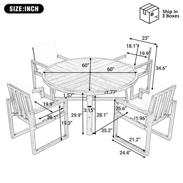 HOMYCASA DESIGN INC - Wholesale Patio Set - 5-Piece Outdoor Patio Dining Set Acacia Wood with Four Armchairs and Table, Beige2