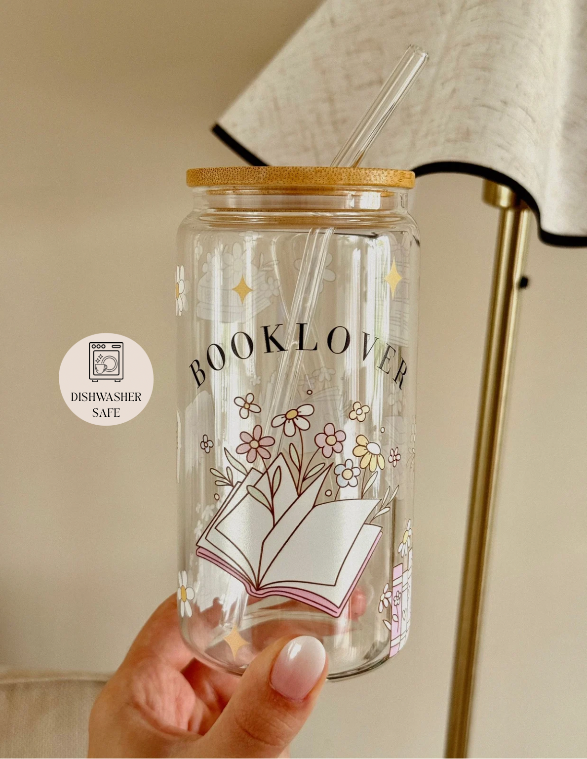 the cute cloud - Wholesale Drinking Glass/Cup - Glass Tumbler Book Lover Dishwasher Safe 550ml + Lid & Straw1