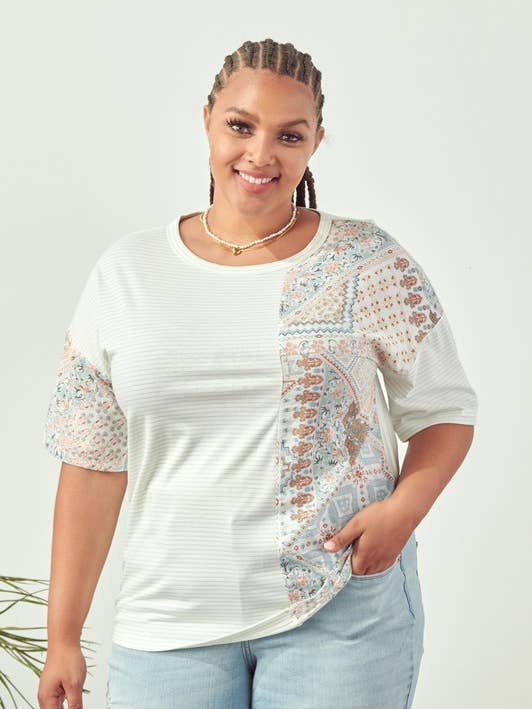 Mixed Media Top, Plus, Curve - 40141TPL for wholesale by Doe and Rae