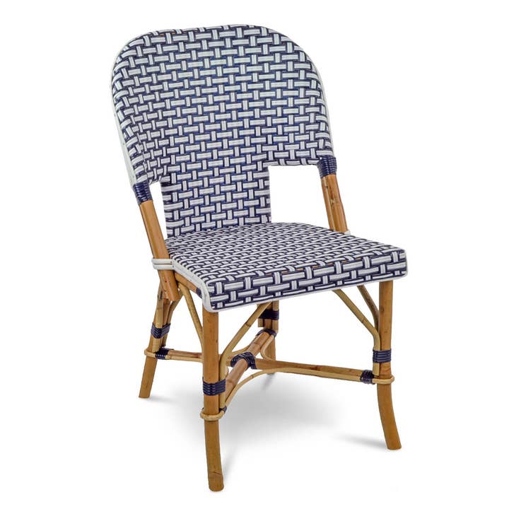 Saint Tropez French Bistro Rattan Chair - Basket - Navy Blue/White for wholesale by BONNECAZE