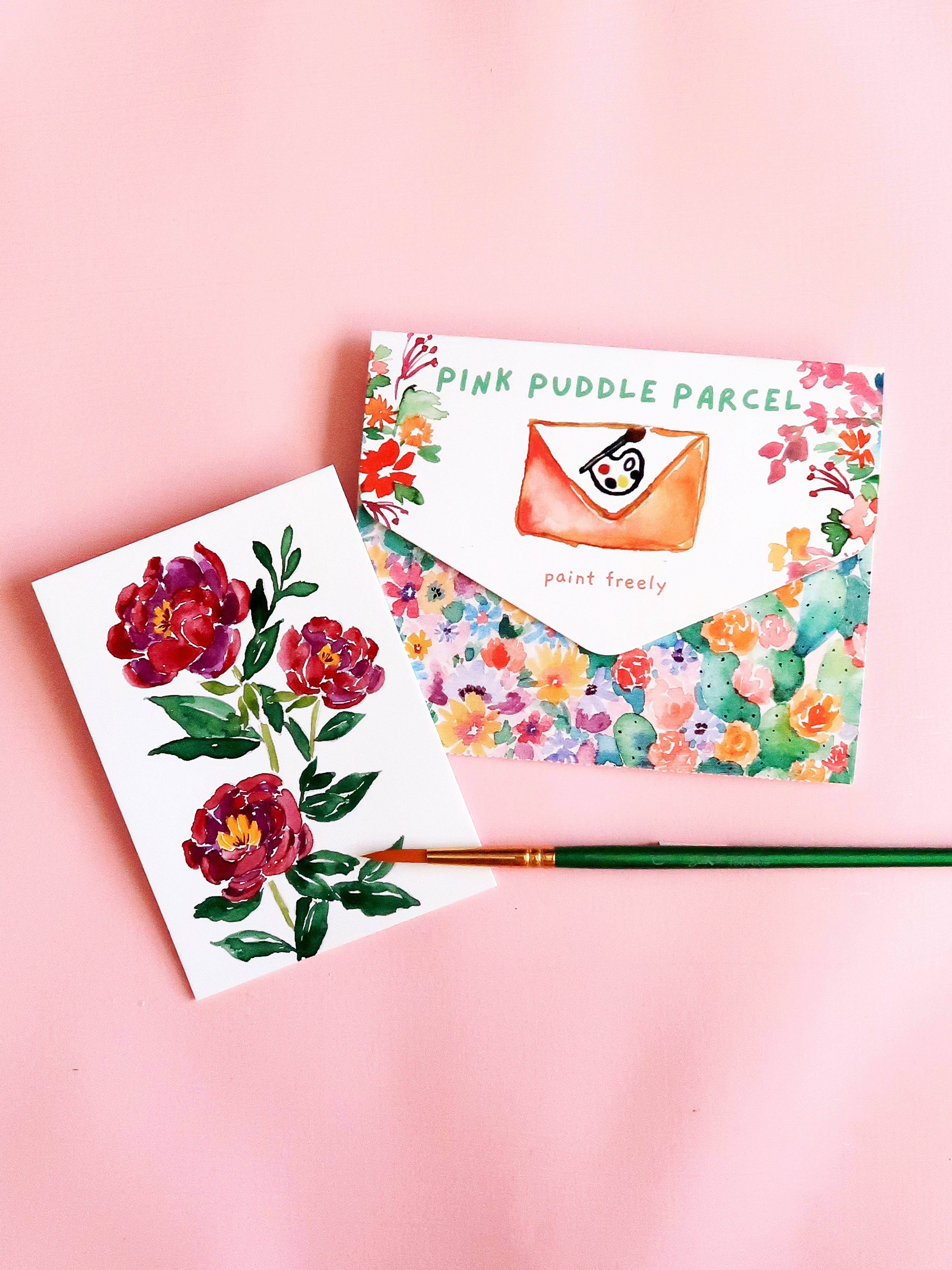 Pink Puddle Studio - Wholesale DIY Craft Kit - Peony Flower Watercolor Paint by Number DIY Kit2