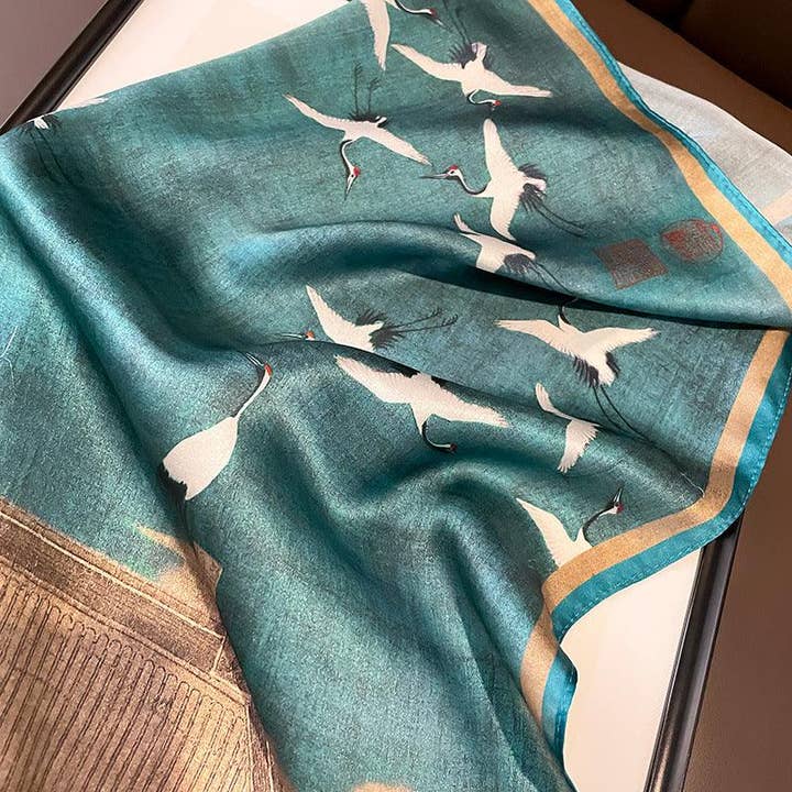 SueSilkHK - Wholesale Scarf - Women's - Chinese Style 53cm Small Silk Scarf/100% Mulberry Silk Scarf/Elegant Crane Printed Scarf/Gift for Her