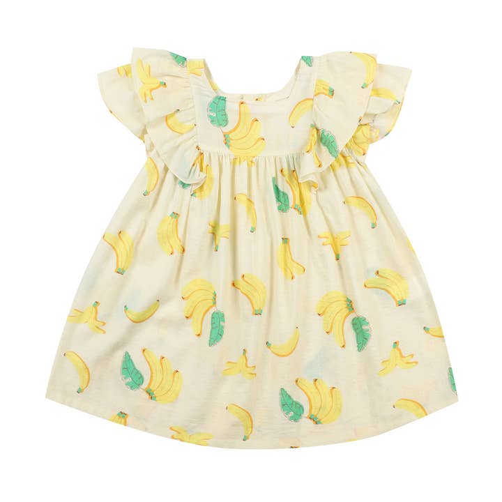 Banana Graphic Print Tiered Ruffle Sleeve Summer Vacation Dress for wholesale by ToTo Heros