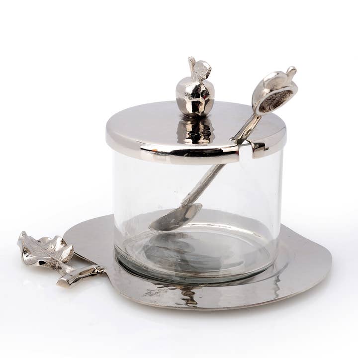 Pequeño - Tarro de miel con cuchara en forma de manzana bandeja para venta al por mayor de CLASSIC TOUCH DECOR INC.