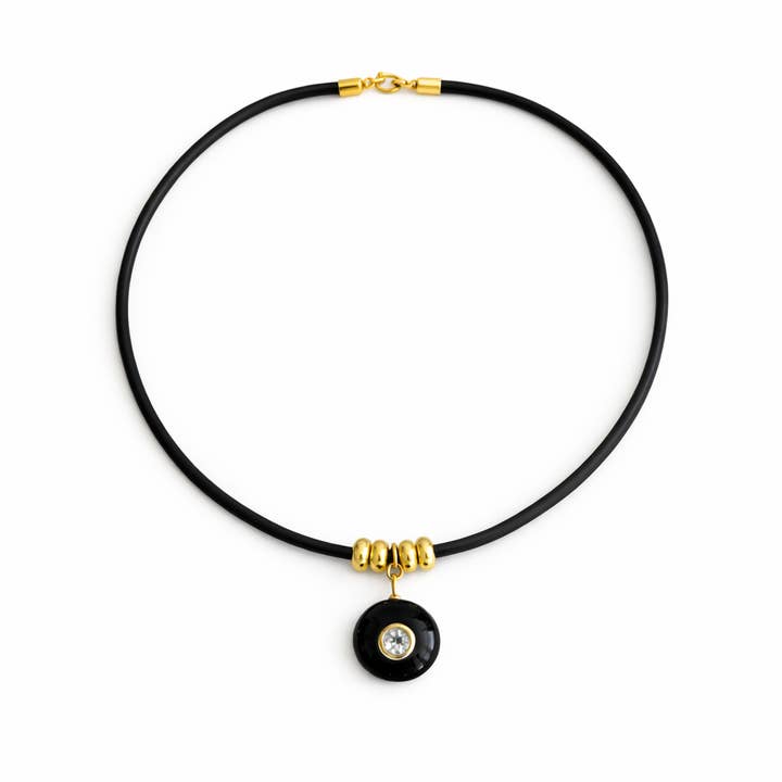 Rundt svart onyx- och blå topasrep halsband för wholesale av LB Beadz