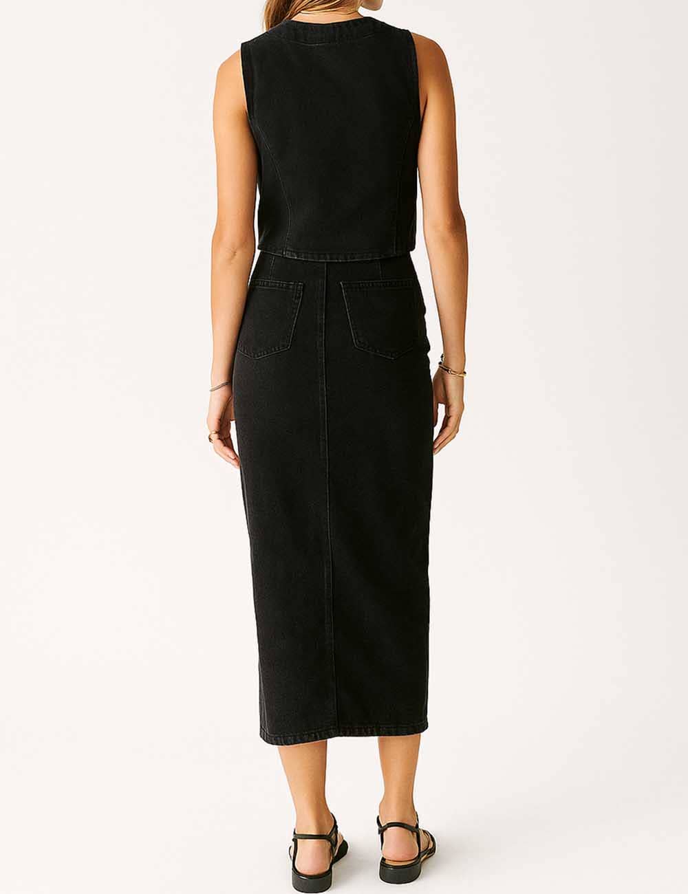 Sweetkama - Wholesale Top & Skirt Set - Women's - Ladies Denim Vest / Split Hem Skirt / Skirt Set 42191