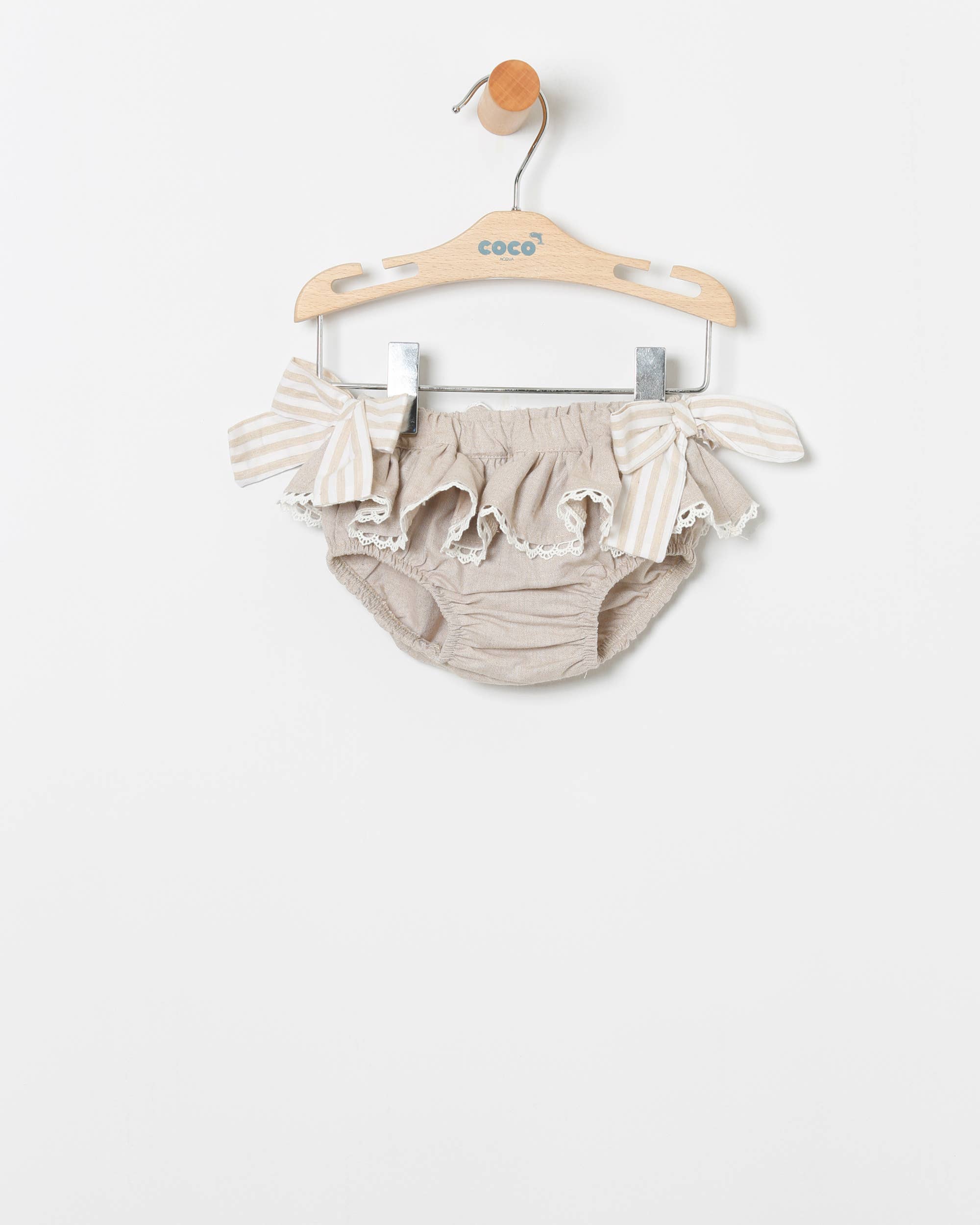 COCO ACQUA - Wholesale Clothing Set - Baby - Striped Dress Set and Linen Ruffled Panties2