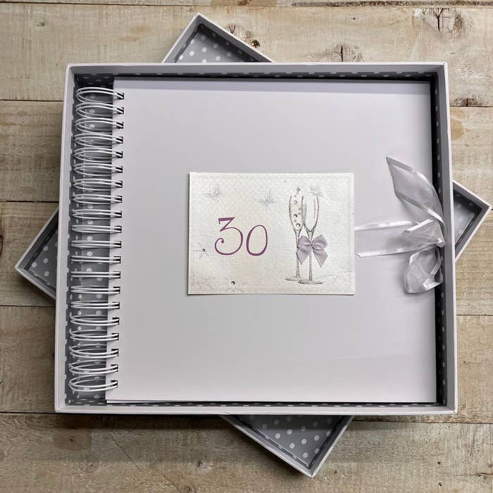 White Cotton Cards - Wholesale Photo Album - Birthday Gifts - Silver Flutes with Purple (FLB)