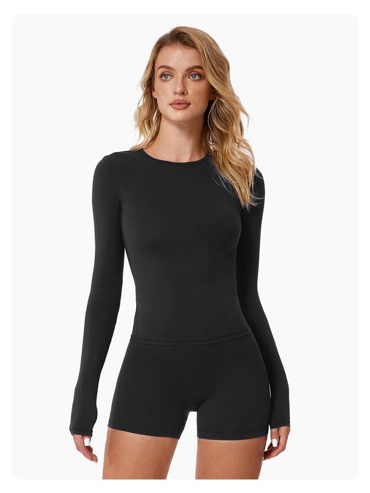 Mantra Active - Wholesale Activewear Set - Women's - Abigail Long Sleeve Top & High Waist Shorts Activewear Set7