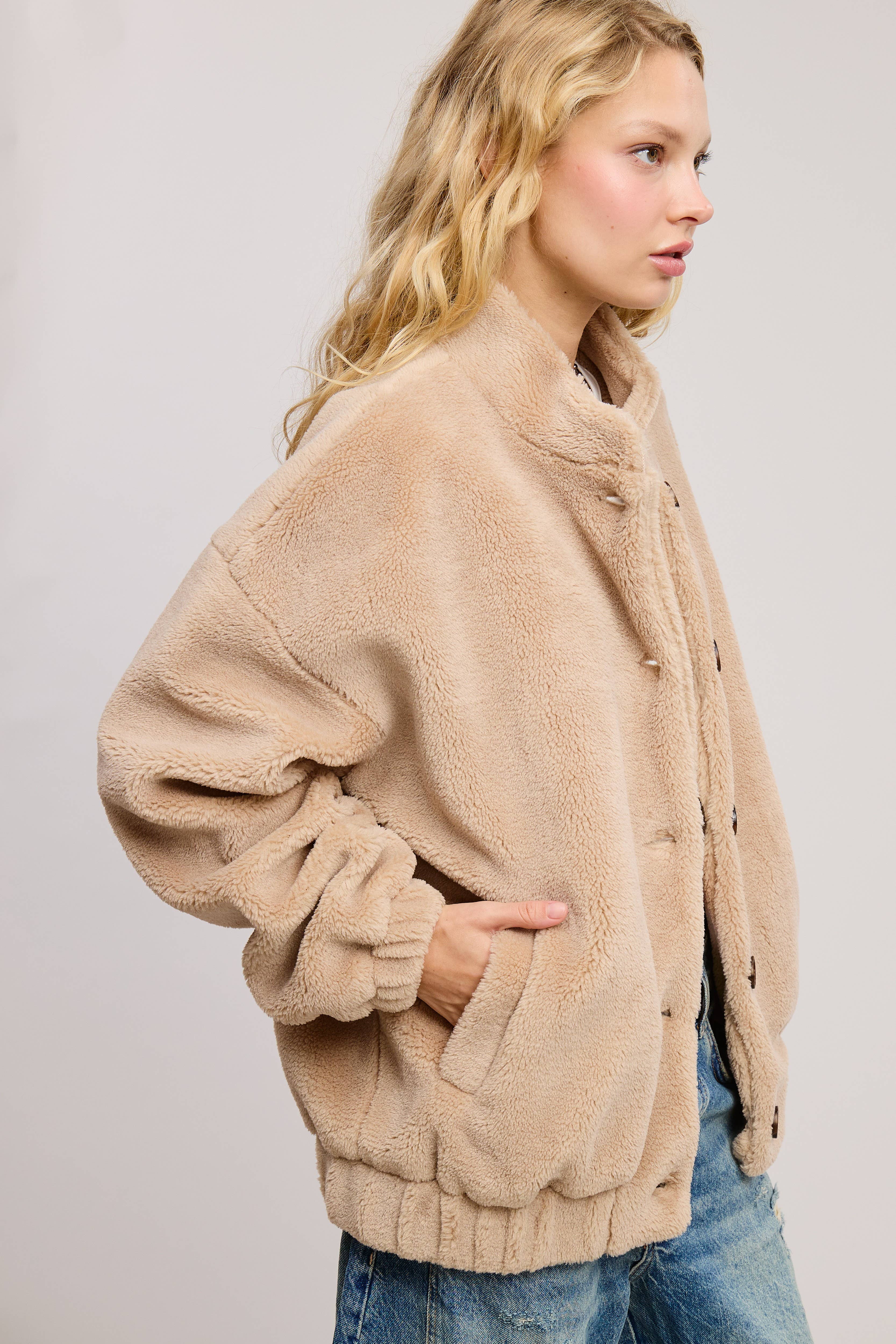 Mimosa - Wholesale Jacket - Women's - Plush Sherpa Button Down Oversized Jacket11