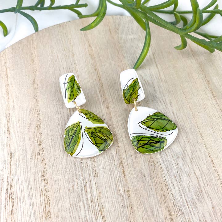 Light Shine - Wholesale Dangle Earrings - Hand Painted Sketchy Flower Clay Earring | Statement Drop2