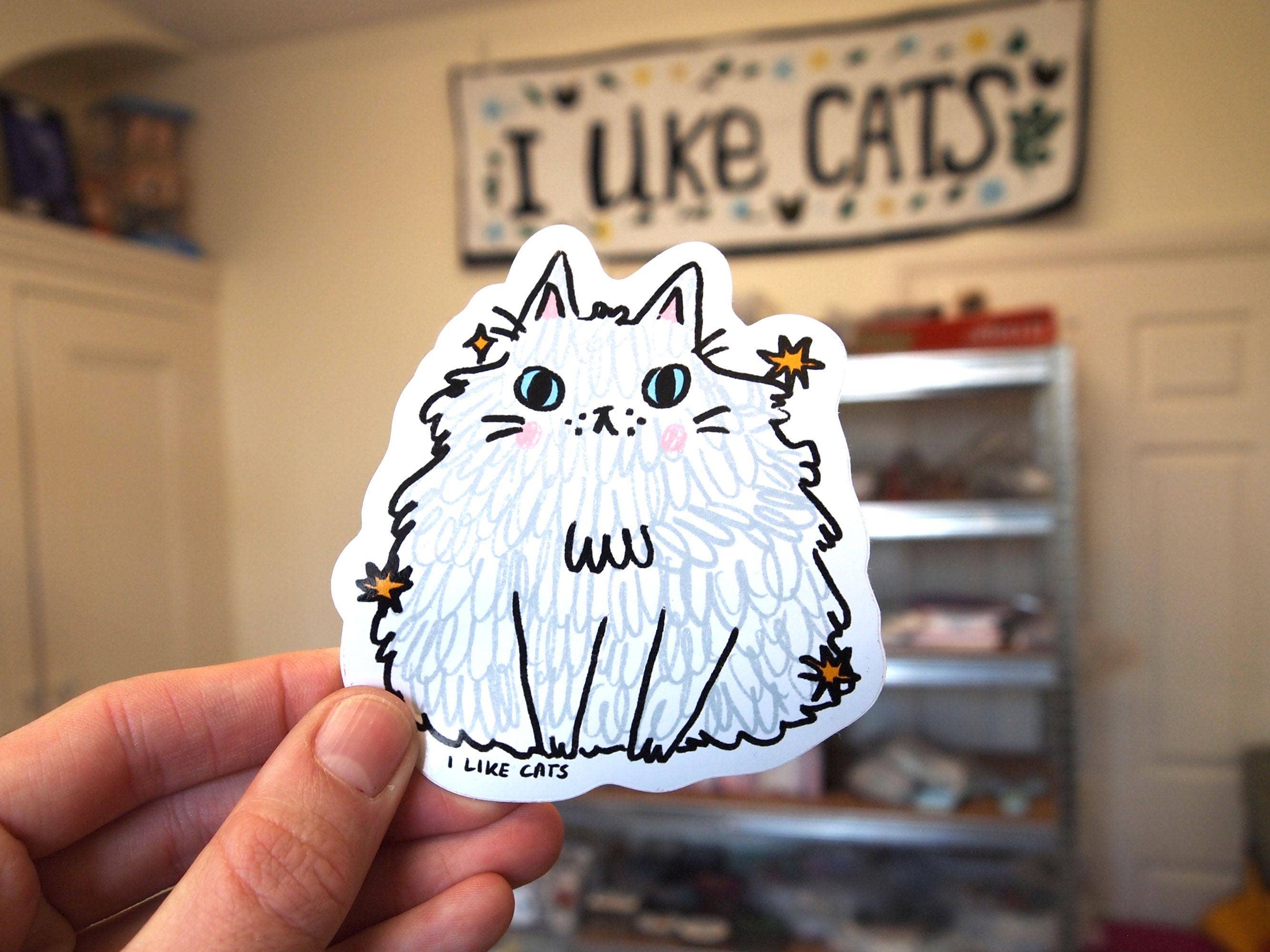 I LIKE CATS - Wholesale Sticker - Hairy Fluffy Cat Illustrated Vinyl Decal Sticker3