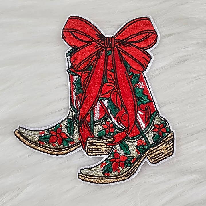 Scratch Decor - Wholesale Patch - Christmas Bow Pointsetta Western Cowgirl Boot Embroidery Iron On Patch