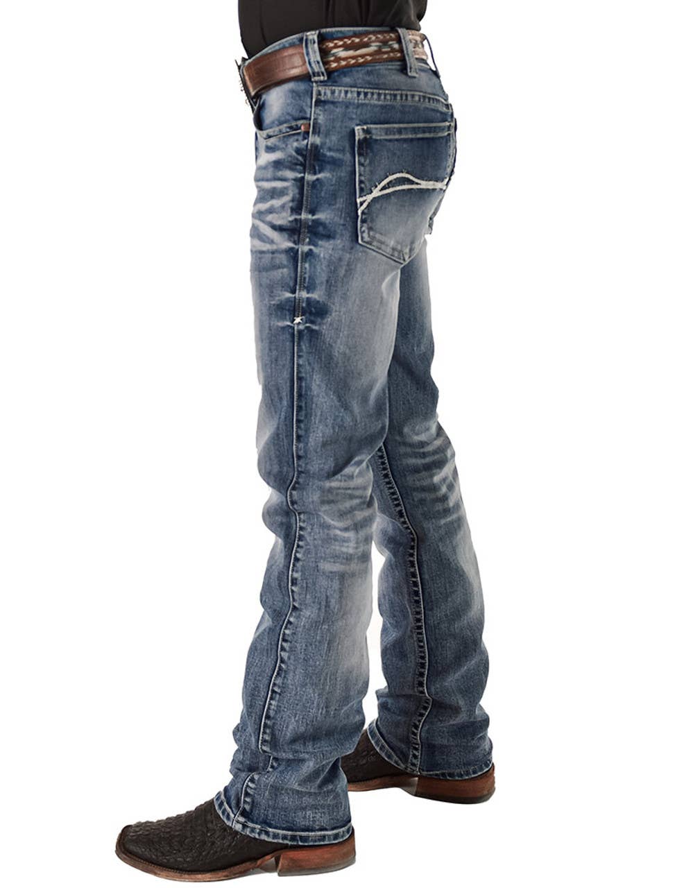 Cowgirl Tuff Co. / B. Tuff Jeans – calças de ganga - Homem por atacado – Jeans bootcut masculinos revved up com lavagem média a clara3
