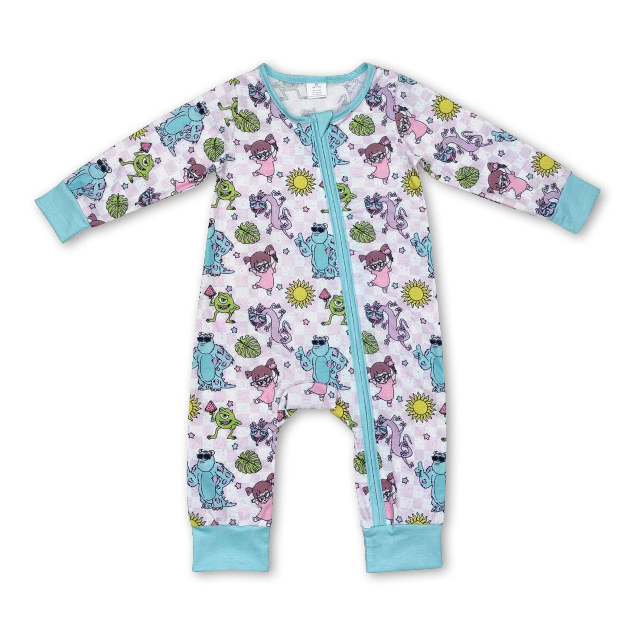 Yawoo Garments - Wholesale Sleepsuit - Baby - Long sleeves plaid monster baby girls zipper romper0