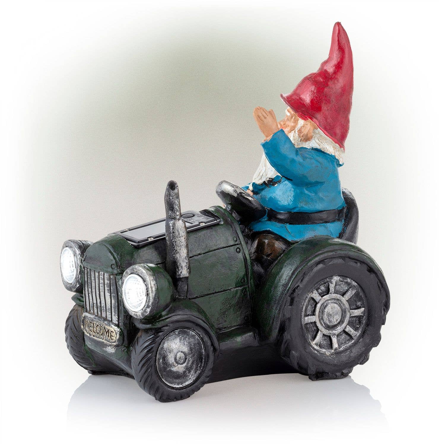Alpine Corporation - Wholesale Garden Gnome - Solar Green Tractor Riding Gnome with Cool White LED Lights8
