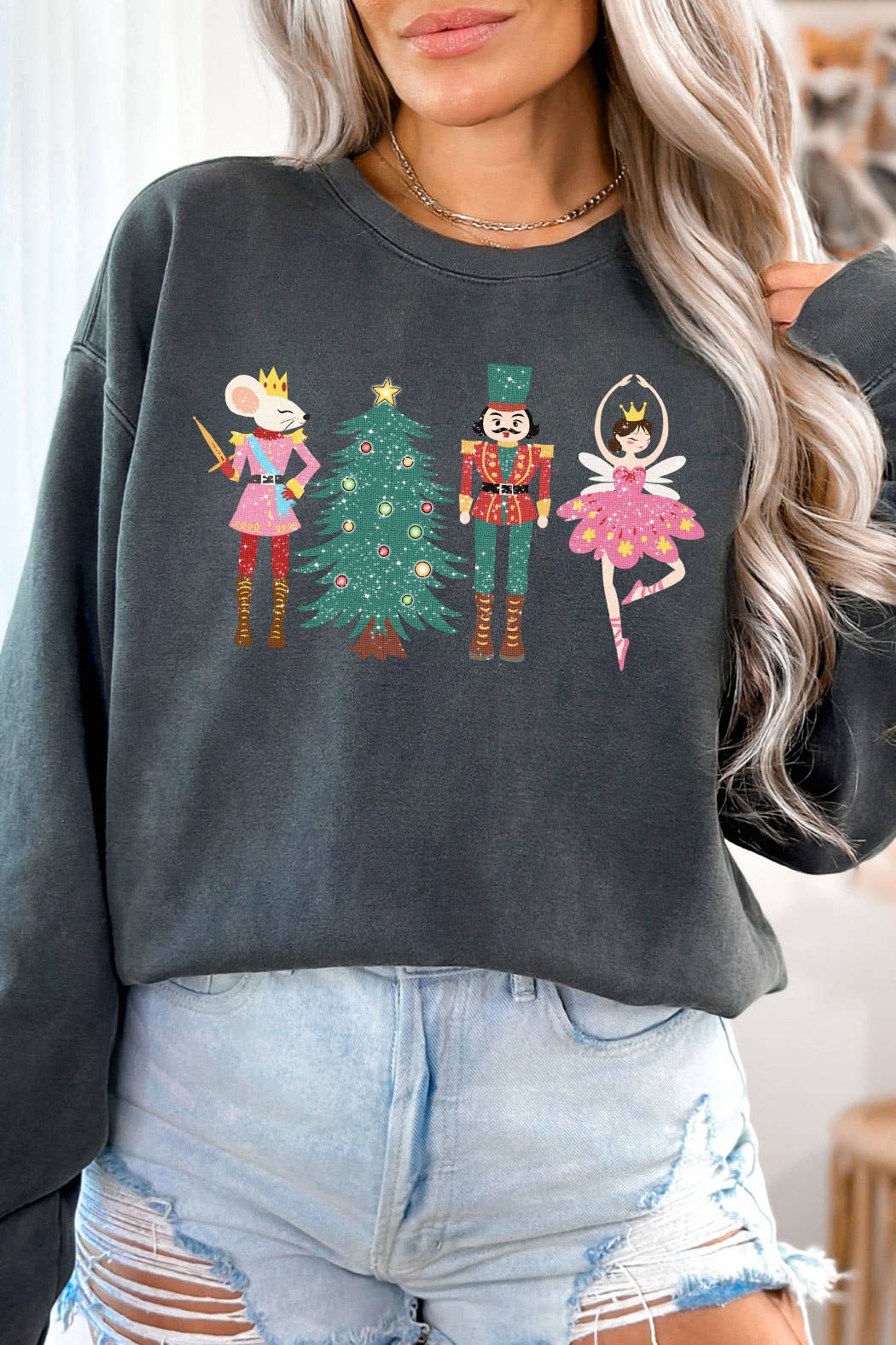 Kissed Apparel - Wholesale Graphic Sweatshirt - Women's - Nutcracker Characters Christmas Comfort Colors Sweatshirt 4