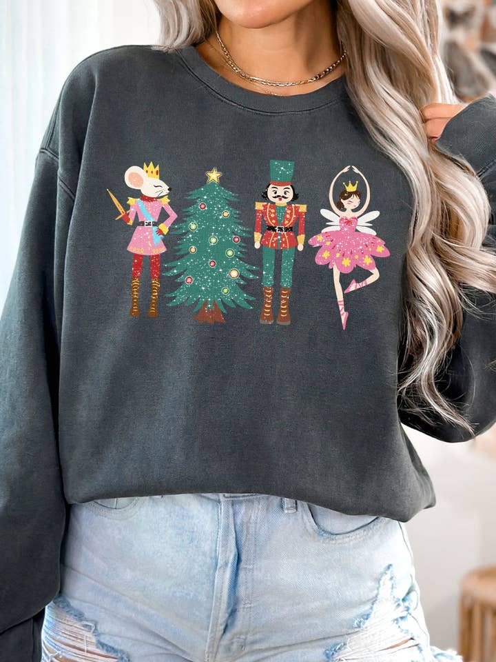 Kissed Apparel - Wholesale Graphic Sweatshirt - Women's - Nutcracker Characters Christmas Comfort Colors Sweatshirt 4