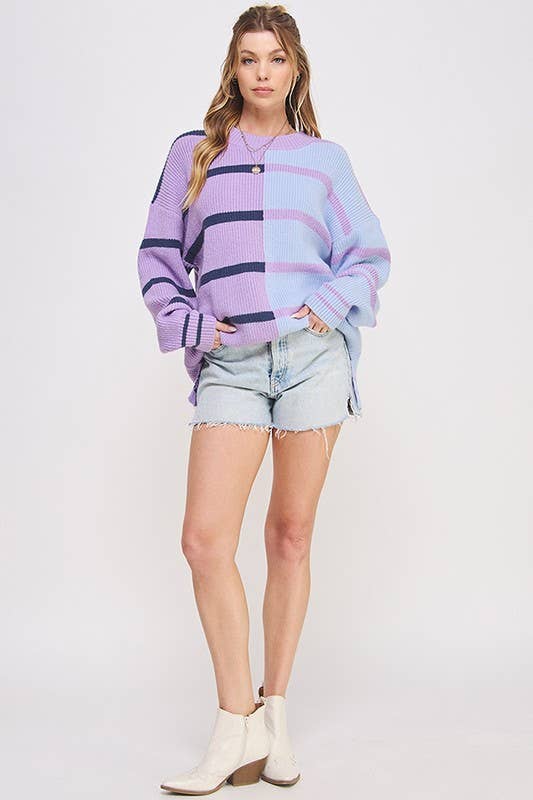 JADE BY JANE - Wholesale Tunic Sweater - Women's - LONG SLEEVE ROUND NECK STRIPED COLOR BLOCK SWEATER11