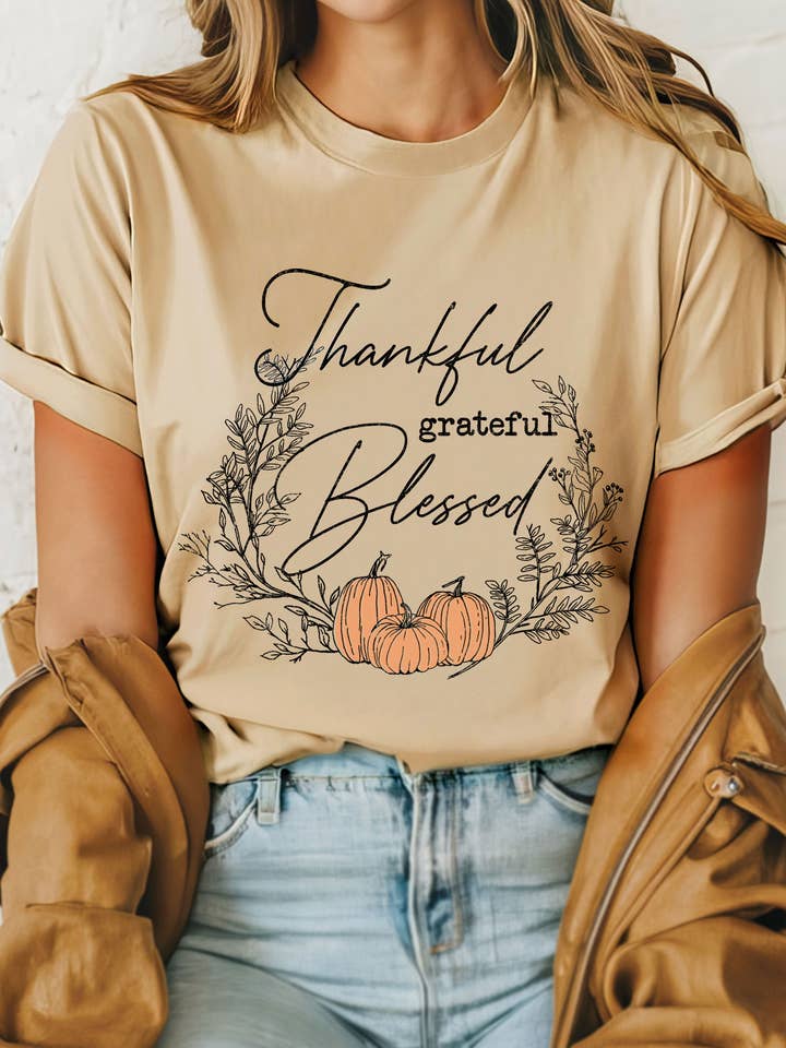 DANKBARE, DANKBARE, GESEGNETE KÜRBIS-GRAFIK-T-SHIRTS für den Großhandel von Rustee Clothing