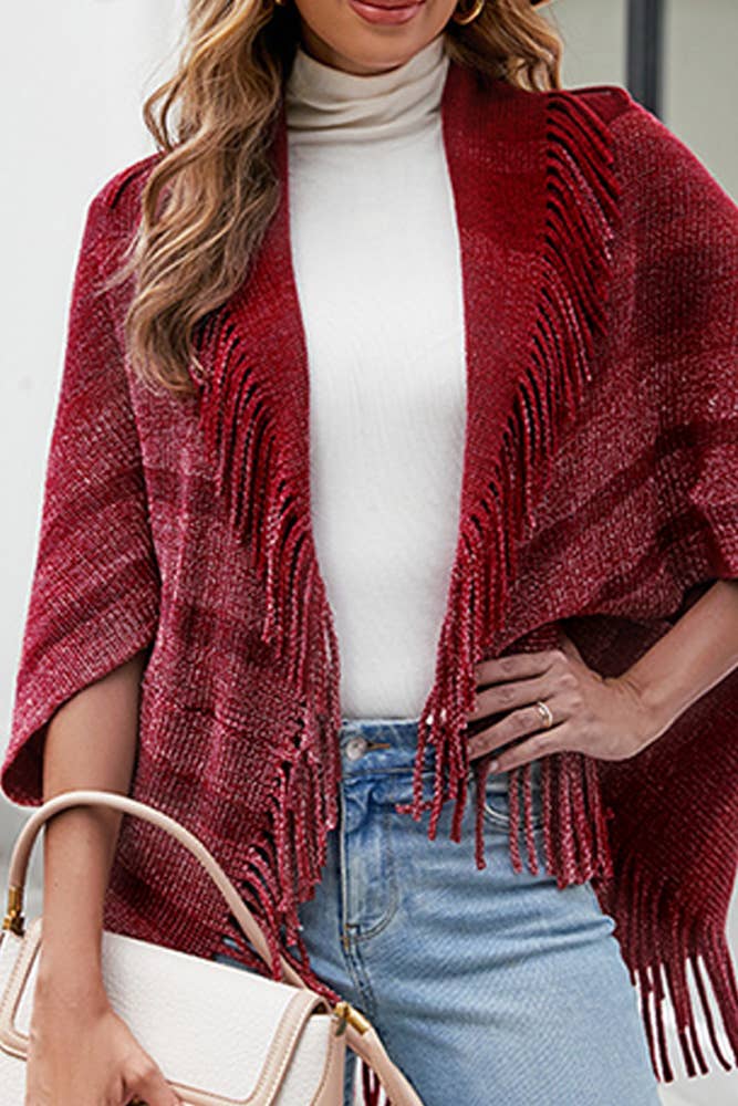 UNISHE – Großhandel Strickjacke – Damen – Gestreifter Strickpulli mit Quasten und offenem Umhang MMY1542