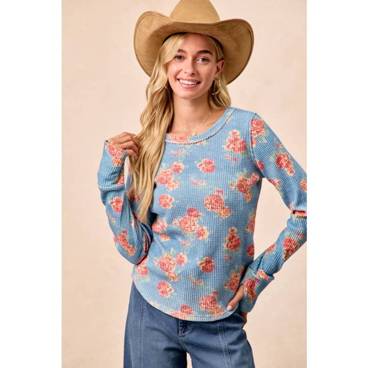 Top Térmico de Malha Lavada com Estampa Floral por atacado de IVE