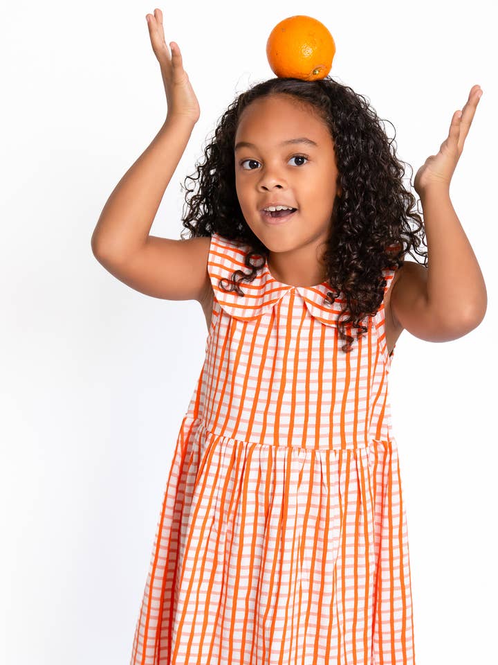 Girls' Organic Cotton Dress - Orange Gingham for wholesale by Crann Organic