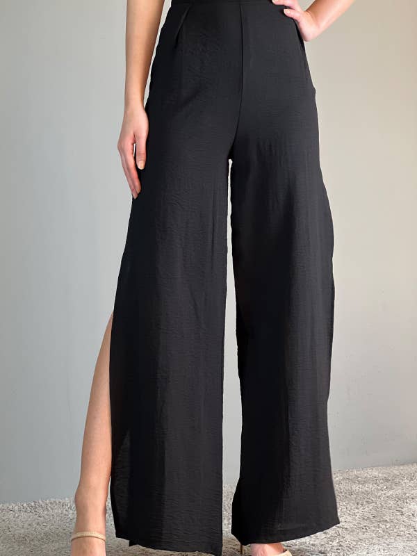 High Waist Women's Black Pants with Side Slits for wholesale by Jaglion