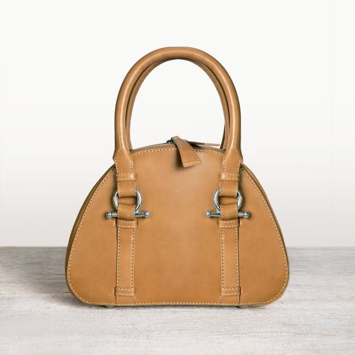 URBAN-EQUESTRIAN - Wholesale Top Handle Bag - Women's - Kella - Horse Bit Vanity Luxury Leather handbag in Caramel5