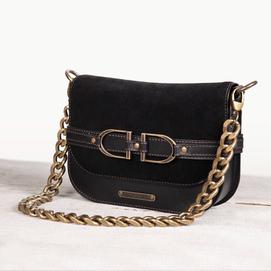 URBAN-EQUESTRIAN - Wholesale Crossbody Bag - Women's - Delaney - Equestrian Stirrup Crossbody Luxury Leather Handbag in Black on Black8