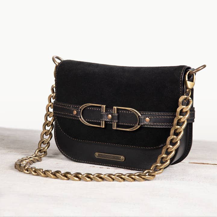 URBAN-EQUESTRIAN - Wholesale Crossbody Bag - Women's - Delaney - Equestrian Stirrup Crossbody Luxury Leather Handbag in Black on Black8