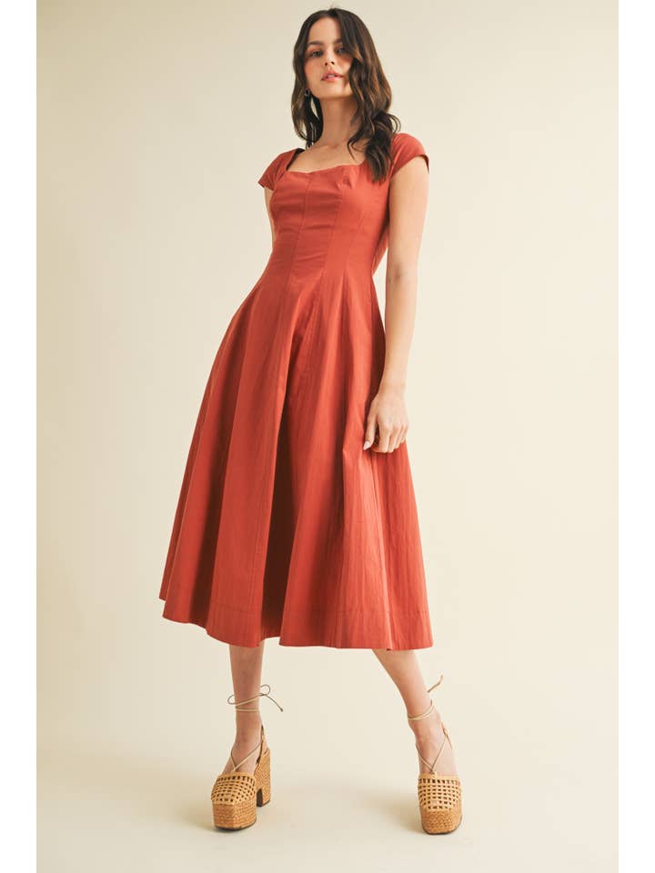 Mustard Seed - Wholesale Dress - Women's - SQUARE NECK CAP SLEEVE A LINE DRESS