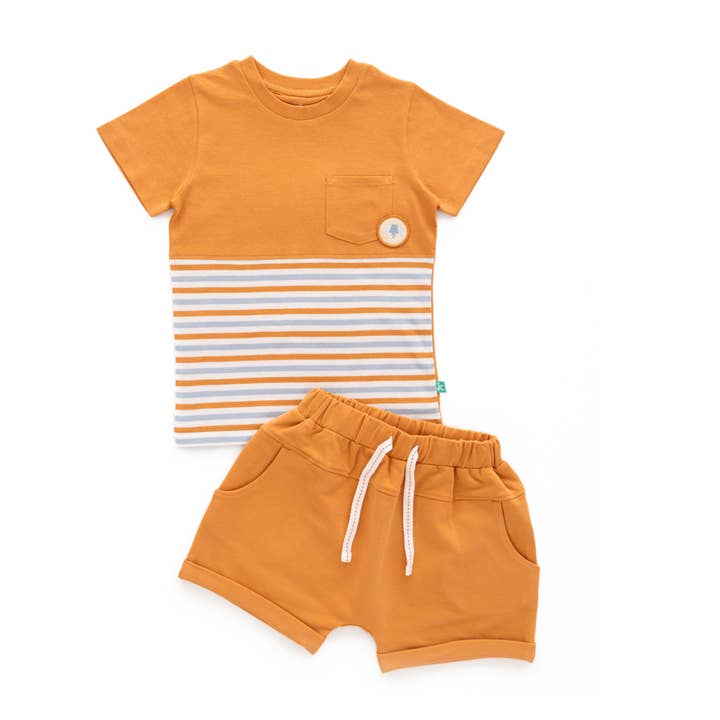 Organic Striped Toddler T-Shirt & Shorts Set – Mustard for wholesale by Juscubs (KaiterFly)