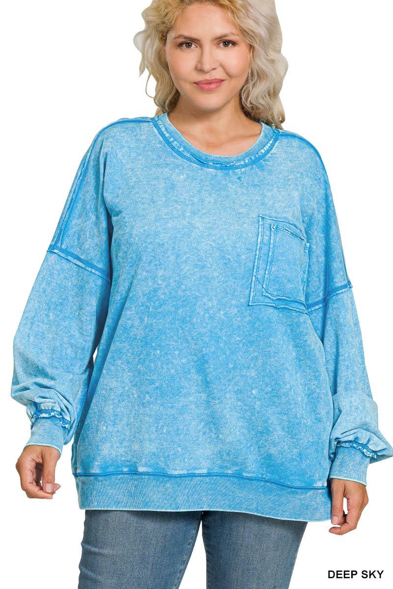 42POPS - Wholesale Sweatshirt - Women's - ', Plus French Terry Acid Wash Raw Edge Front Pocket17