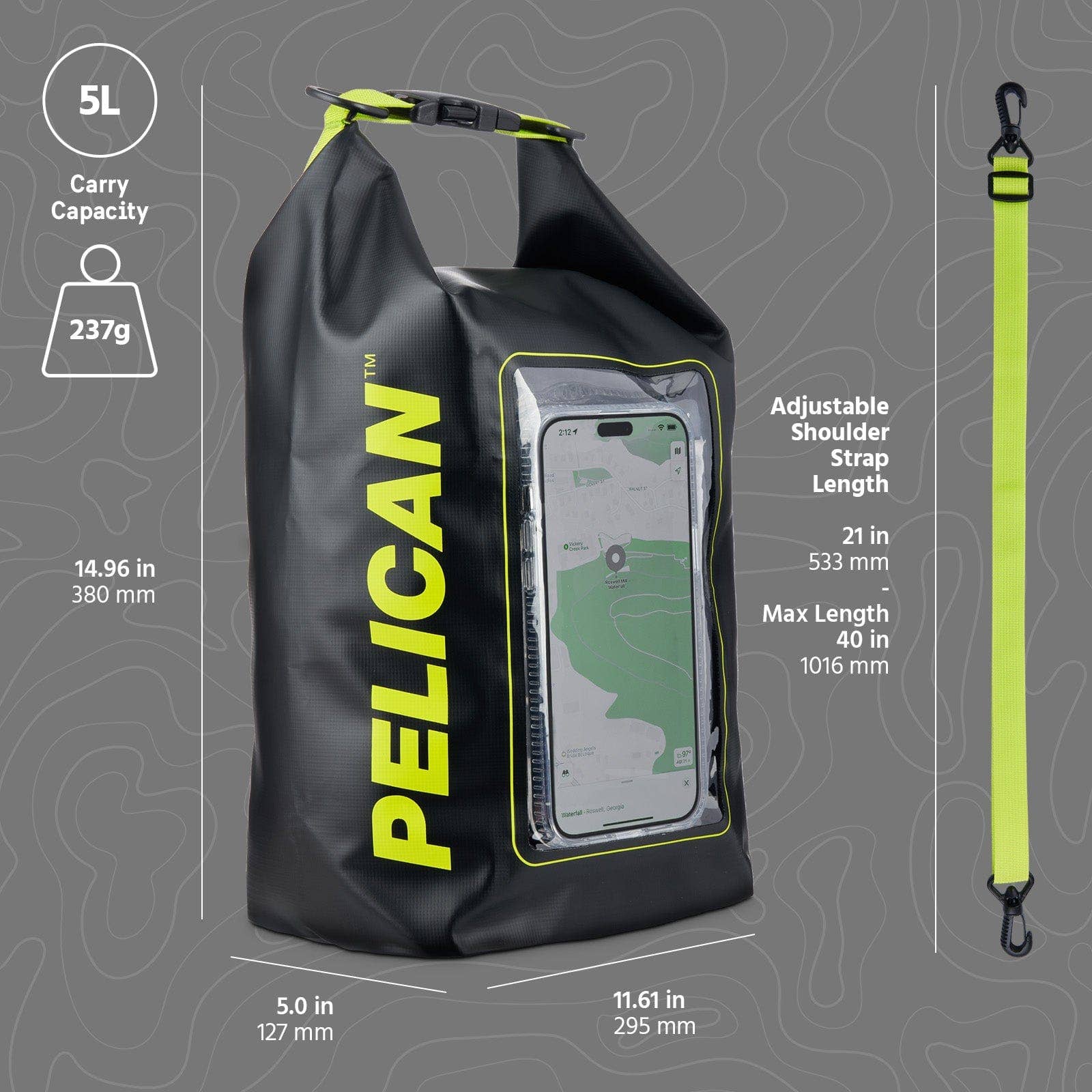 Pelican Marine Waterproof 5L Dry Bag (Black/ Hi Vis Yellow) - Phone Pouch for wholesale on Faire8