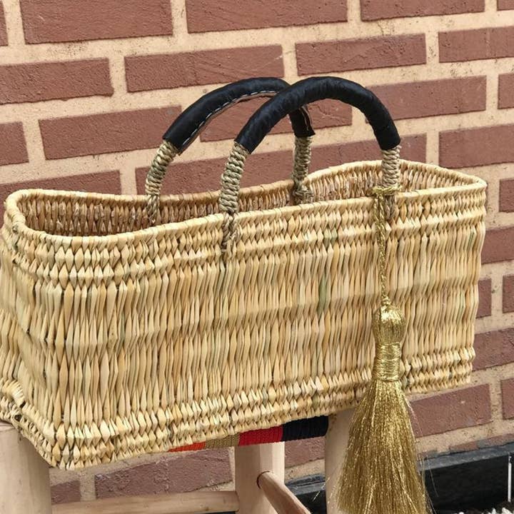 martitec - Wholesale Basket - Palm Leaf Basket with Leather Handles