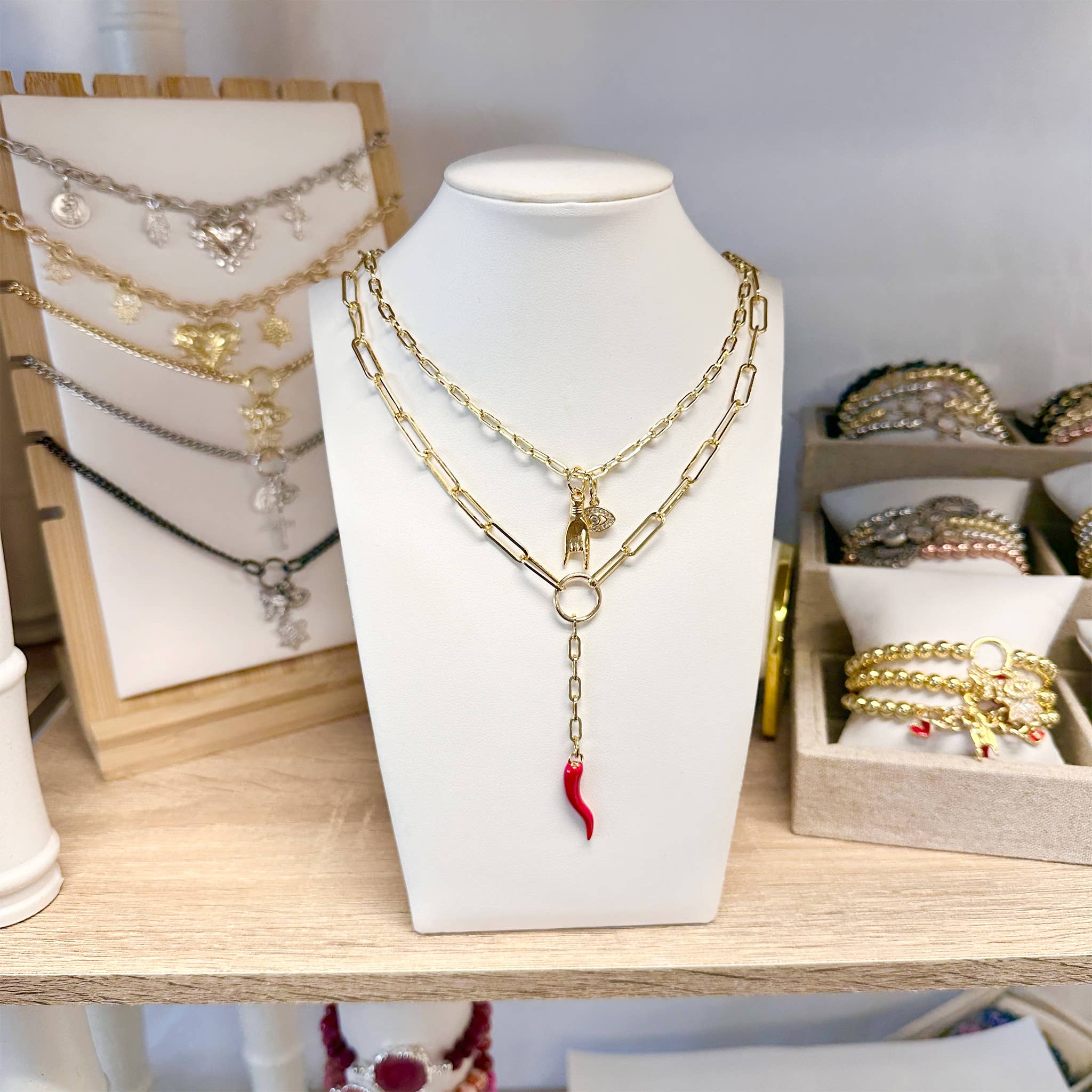 Love, Lisa - Wholesale Pendant/Charm Necklace - Martina Layered Necklace – Italian Horn & Mano Cornuto Amule2