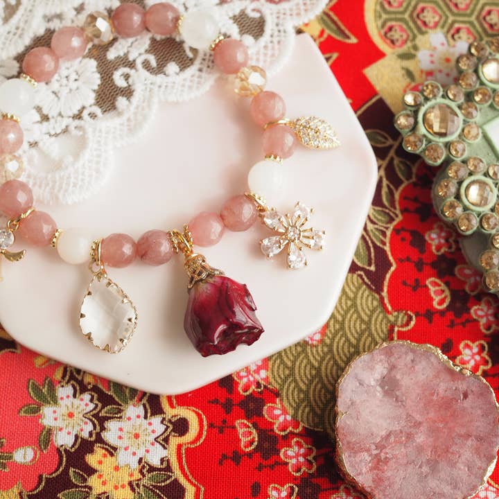 Real Flowers Sweet red chalcedony bracelet for wholesale by NatureAmbient