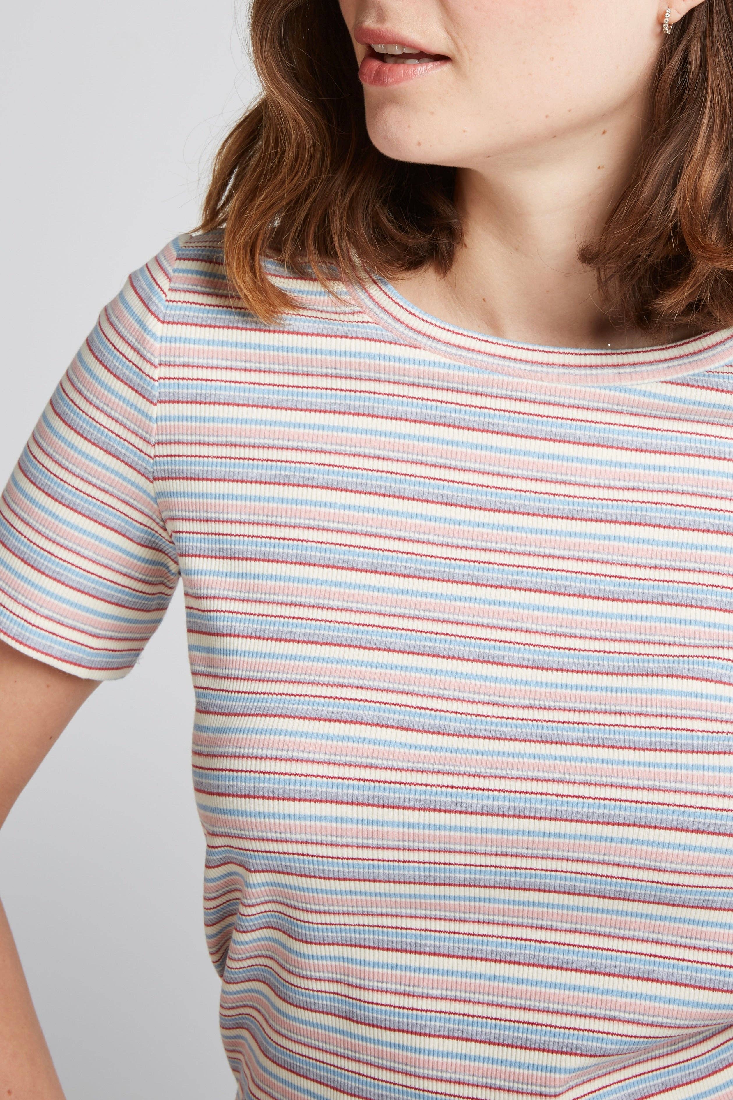 Andy & Lucy – wholesale T-shirt – women's – THEO - Pastel striped T-shirt1