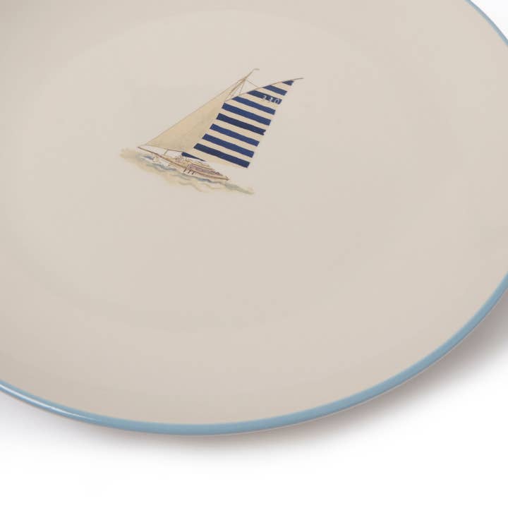 Sophie Allport – wholesale Dinner plate – Coastal Boats Stoneware Dinner Plate - Blue Stripe5