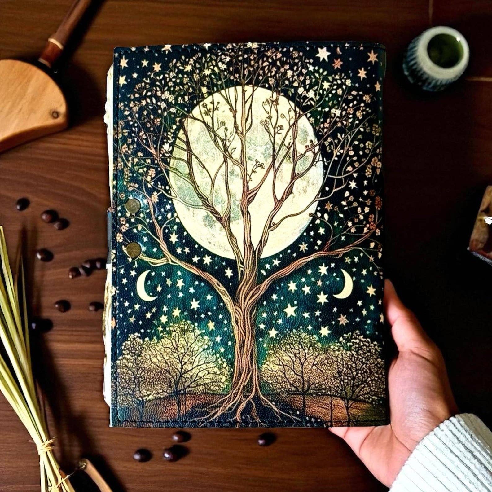 MNM HANDICRAFTS - Wholesale Journal/Diary - Tree of Life Grimoire blank leather journal night sky Book1